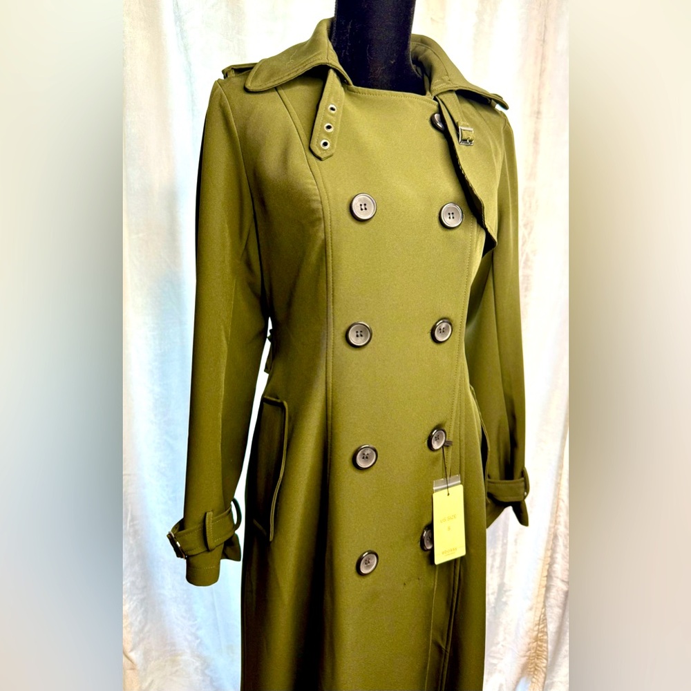 Ebossy Women’s Double-Breasted Trench Coat Small in Military Green—NWT